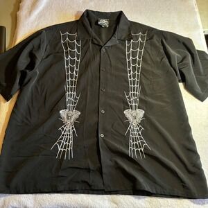 Roadhouse Lost Angeles Men 3XL Black Spiderweb Motorcycle Engine Button Up Shirt